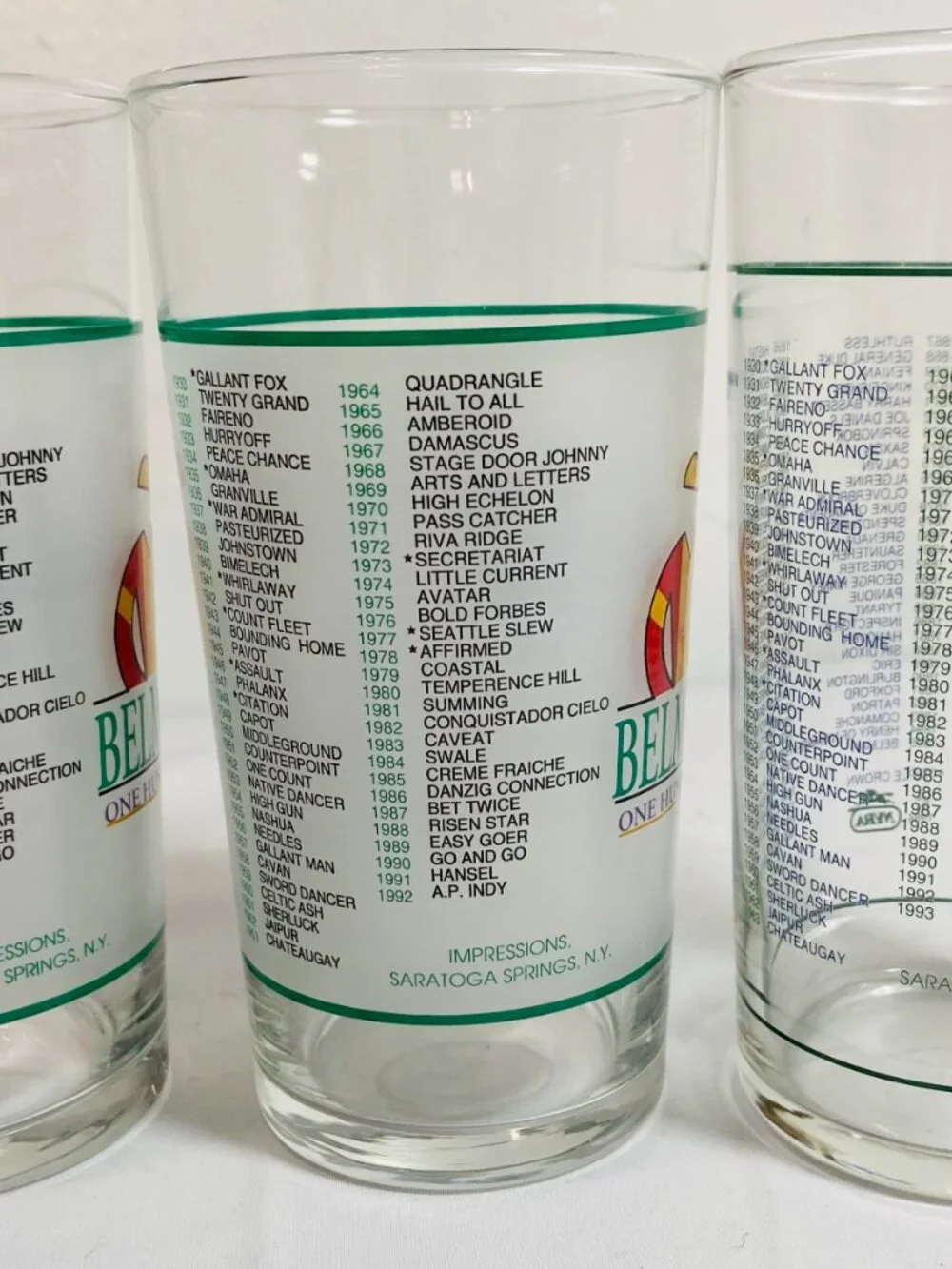 VNTG Lot Of 6 Belmont Stakes Commem Mint Julep Glasses 1993,1994 1999 2007 MINT